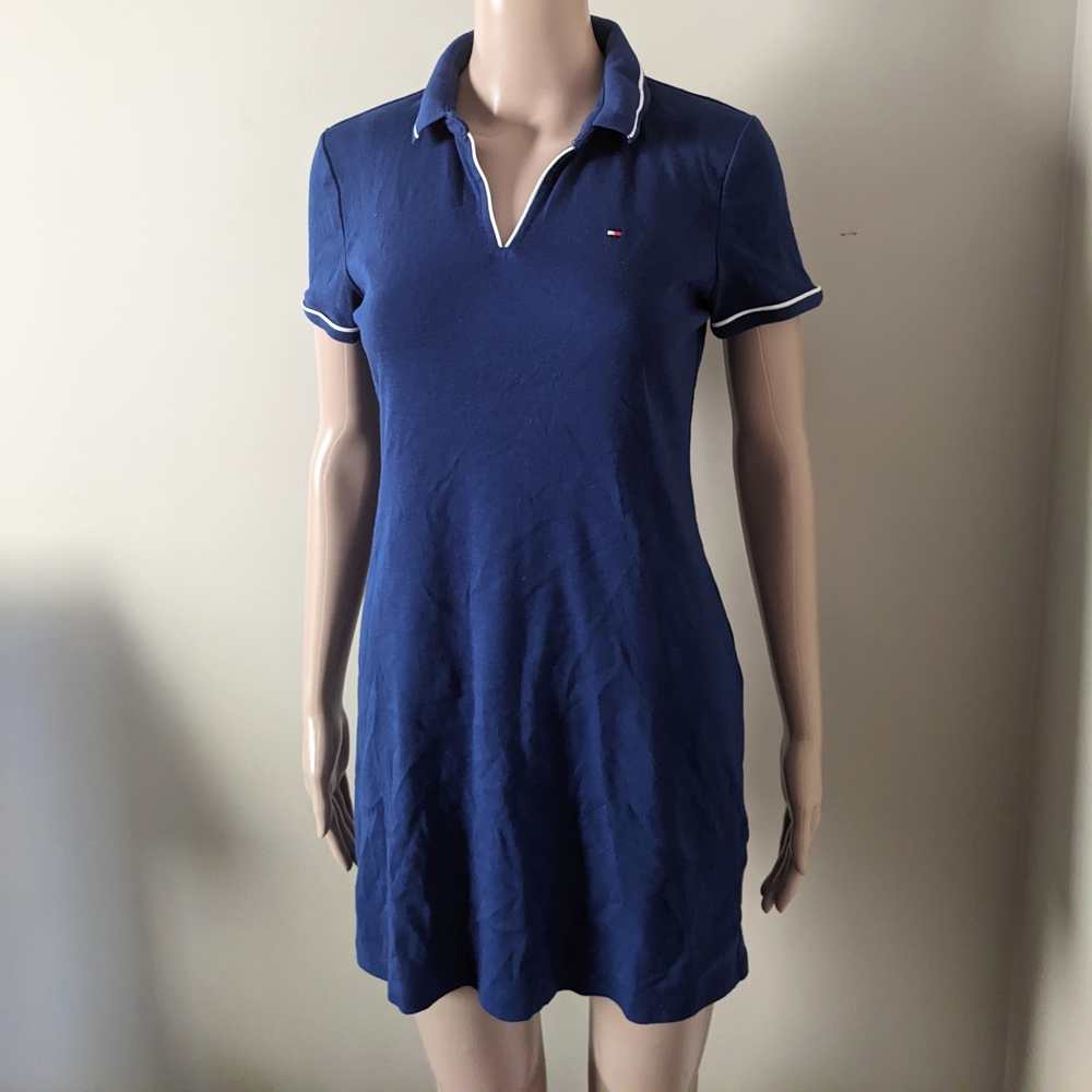 Tommy Hilfiger Navy Polo Dress with White Accents, Women's Small